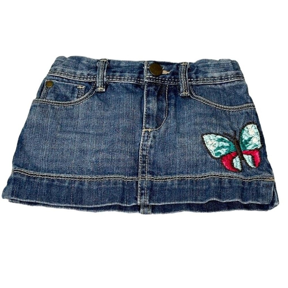 Baby Gap Denim Mini Butterfly Skirt Toddler 2 Blue Pink Bottom Jean Button Front